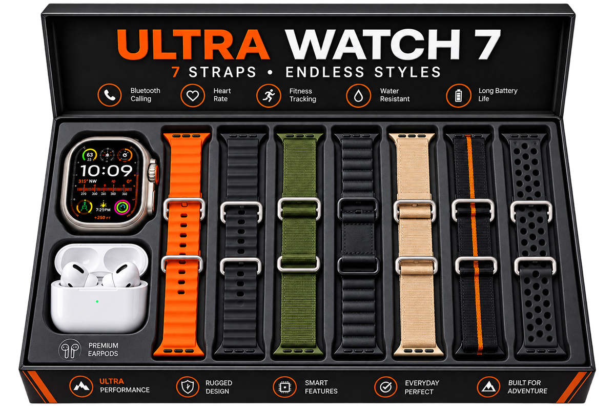 Ultra Smart Watch 7straps with Airpods Combo Box